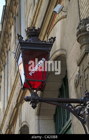 Lamp at a firestation in Paris. Firefighting service in Paris is provided by the Paris Fire Brigade, a unit of the French Army. Stock Photo