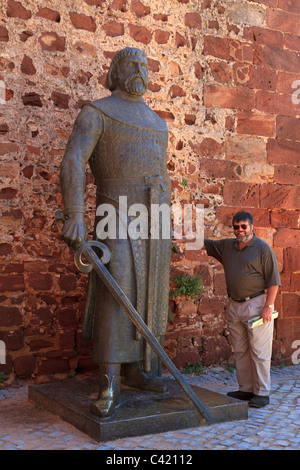 Statue of Master of the Order of Santiago; Don Paio Peres Correia, outside Silves Castle, Portugal. Stock Photo