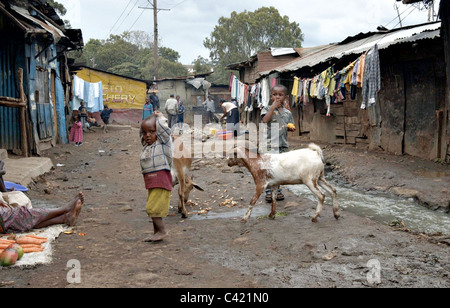 Mathare, a collection of slums in Nairobi, Kenya, with a population of almost 500,000 people. Stock Photo