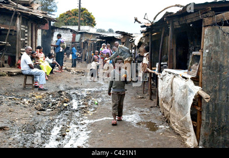 Mathare, a collection of slums in Nairobi, Kenya, with a population of almost 500,000 people. Stock Photo