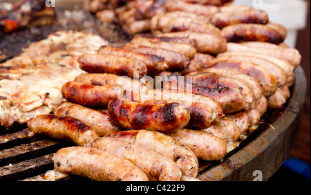 grilled sausage and ribs unhealthy spain food Stock Photo