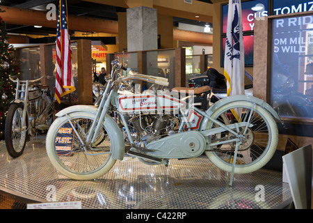 Classic antique Harley Davidson motorcycle on display at the Bruce Rossmeyer Harley Davidson Center in Daytona, Florida, USA Stock Photo