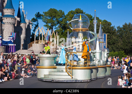 Disney characters ride a float in A Dream Come True parade at the Magic Kingdom in Disney World, Kissimmee, Florida Stock Photo
