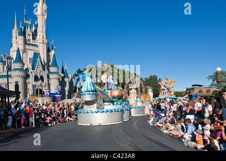 Characters from Cinderella riding a float in A Dream Come True parade at the Magic Kingdom in Disney World, Kissimmee, Florida Stock Photo