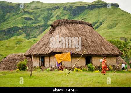 Traditional Fijian bure in Navala Village, Nausori Highlands, Viti Levu Island, Fiji. Stock Photo