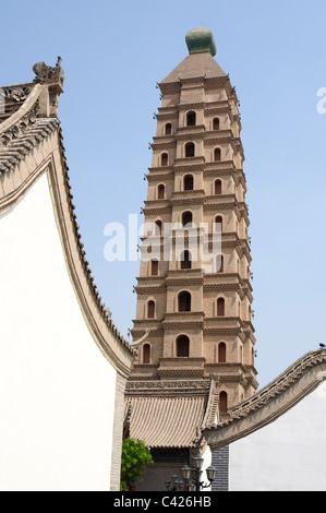 Ancient pagoda against blue sky Stock Photo
