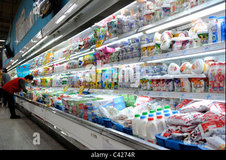Dairy products are on sale at a Wumart supermarket in Beijing, China. 28-May-2011 Stock Photo