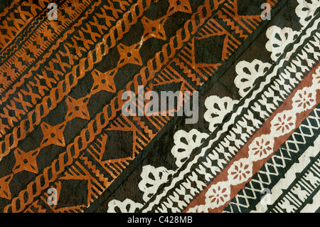Detail of tapa cloth design; Tongo village, Qamea Island, Fiji. Stock Photo