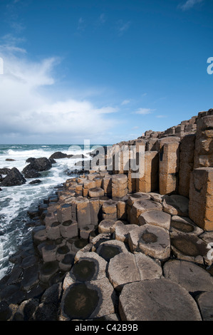 The amazing hexagonal lava columns of the Giants Causeway a world heritage site situated on the north Antrim coast in Co Antrim Stock Photo