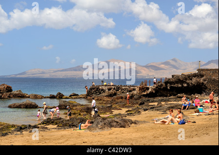 Beach of Playa Chica, 'Old Town' Puerto del Carmen, Lanzarote, 'Canary Islands' Stock Photo