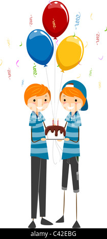 Illustration of Twins Celebrating Their Birthday Stock Photo