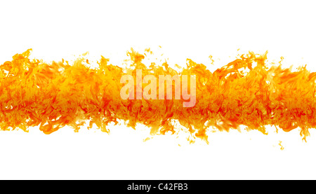 Rendered flames in a fiery line on a white background Stock Photo