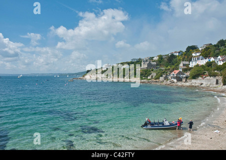 Inflatable boat on the beach at St Mawes Cornwall England Stock Photo