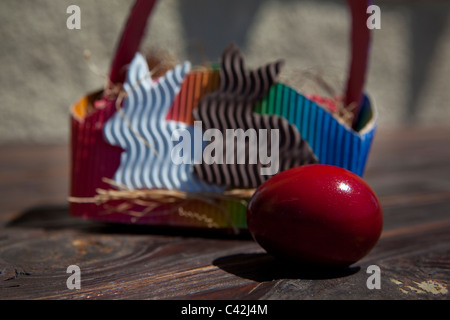 Dyed red Easter eggs in Greece, symbolising the blood of Christ. Stock Photo