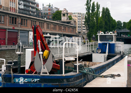 PARIS, FRANCE - MAY 08, 2011:  Barge moored on the canal St-Martin, Stock Photo