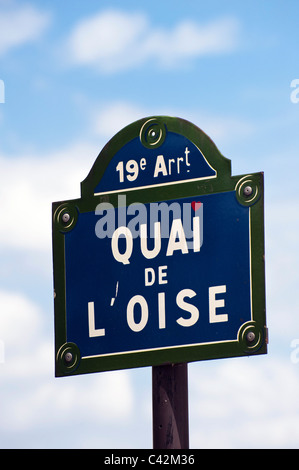 PARIS, FRANCE - MAY 08, 2011:  Sign for Qui de L'oise along the canal St-Martin Stock Photo