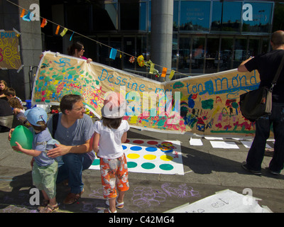 Paris, France, Families Demonstrating in Support of Spanish Indignants 'Democracia Real YA!' Participatory deliberative democracy, family protest Stock Photo