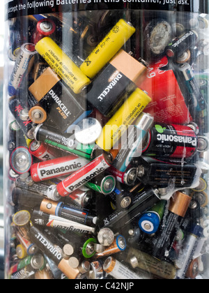 Battery recycling container in public shopping area Stock Photo