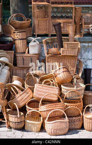 wicker baskets on market in Poland Stock Photo