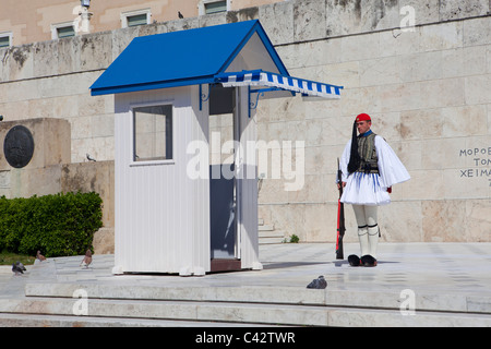 Guard at the Tomb of the Unknown Soldier in Athens, Greece Stock Photo