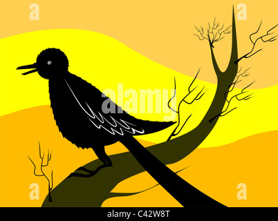 Bird sitting on a tree branch. Ink black and white drawing Stock Photo ...