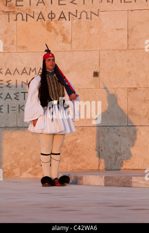 Changing of the Guard at the Tomb of the Unknown Soldier by the Evzones in Athens, Greece Stock Photo