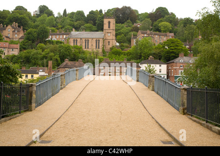 View looking across the iron bridge in Ironbridge, Shropshire, England. Stock Photo