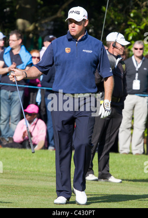 Wentworth Club, Surrey England - May 29 2011: Lee Westwood on Hole 18 Day 4 of the BMW PGA Championship on May 29, 2011 2nd Plac Stock Photo