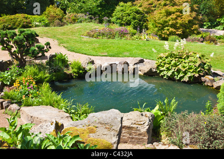A small pond in the rock garden at RHS Wisley, Surrey, England, UK Stock Photo
