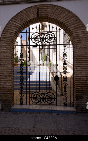 IRON GATE UNDER AN ARCH LEADING TO AN ANDALUCIAN PATIO IN CORDOBA SPAIN Stock Photo