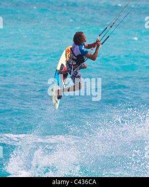 Kitesurfing at Silver Sands, Barbados, Caribbean Stock Photo