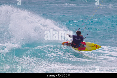 Kitesurfing at Silver Sands, Barbados, Caribbean Stock Photo