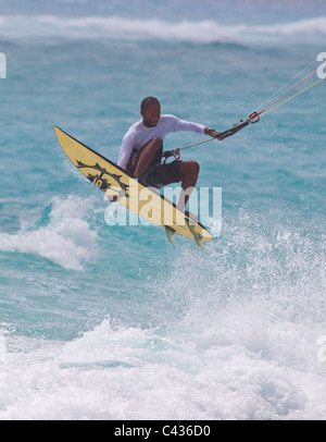 Kitesurfing at Silver Sands, Barbados, Caribbean, West Indies Stock Photo