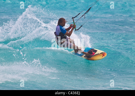 Kitesurfing at Silver Sands, Barbados, Caribbean, West Indies Stock Photo