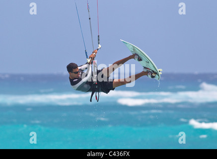 Kitesurfing at Silver Sands, Barbados, Caribbean, West Indies Stock Photo