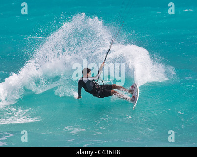 Kitesurfing at Silver Sands, Barbados, Caribbean, West Indies Stock Photo