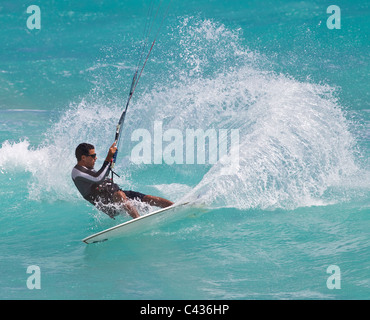 Kitesurfing at Silver Sands, Barbados, Caribbean, West Indies Stock Photo