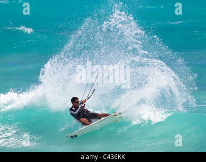 Kitesurfing at Silver Sands, Barbados, Caribbean, West Indies Stock Photo