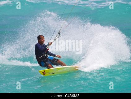 Kitesurfing at Silver Sands, Barbados, Caribbean, West Indies Stock Photo