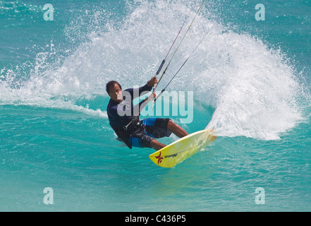 Kitesurfing at Silver Sands, Barbados, Caribbean, West Indies Stock Photo