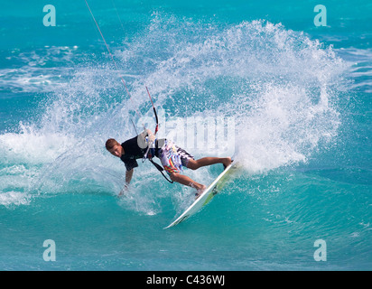 Kitesurfing at Silver Sands, Barbados, Caribbean, West Indies Stock Photo