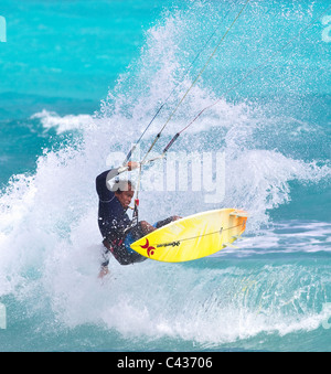 Kitesurfing at Silver Sands, Barbados, Caribbean, West Indies Stock Photo