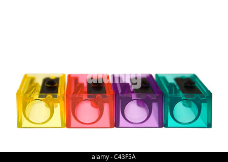 row of colorful pencil sharpeners Stock Photo