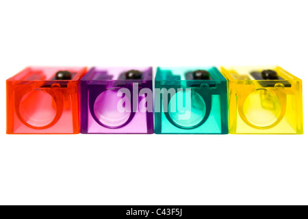 row of colorful pencil sharpeners Stock Photo