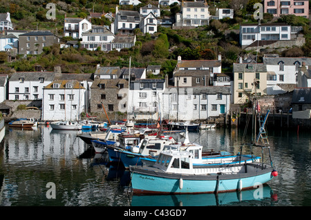 Fishing boats in the harbour at Polperro, Cornwall, UK Stock Photo