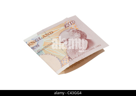 Ten pound English bank note folded. Stock Photo
