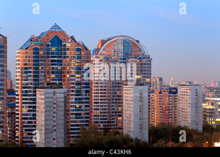 Europe, European, Eastern Europe, Moscow, Russia, Russian, City, town, house, houses, Street, streets, View from above, sunset, Stock Photo