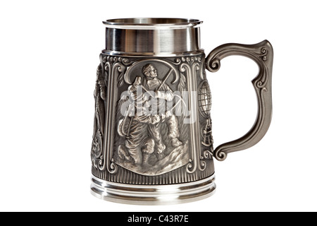 Edmund Hillary and Sherpa Tenzing Norgay portrayed Royal Geographical Society sesquicentennial pewter tankard 1830-1980 JMH4958 Stock Photo