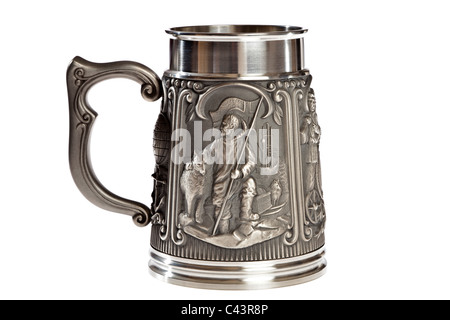 Norway's Roald Amundsen portrayed on Royal Geographical Society sesquicentennial pewter tankard 1830-1980 JMH4960 Stock Photo