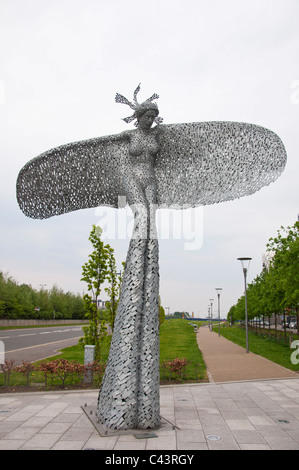 'Rise' statue by Andy Scott. This sculpture represents  the regeneration of the River Clyde and the spirit of Glasgow. Stock Photo